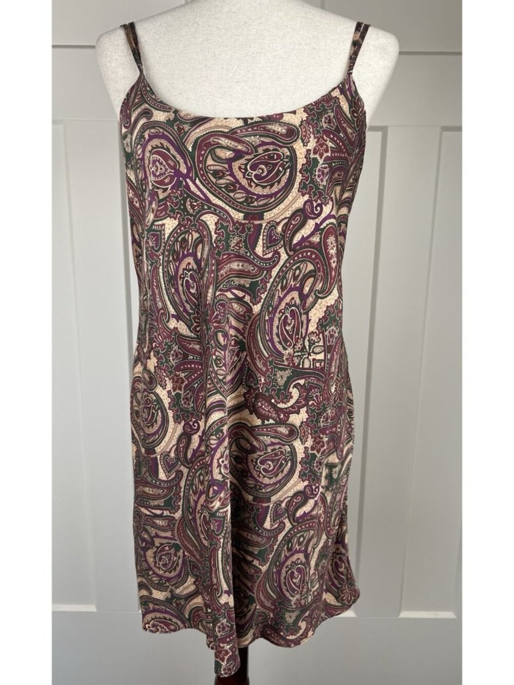 August Silk Intimates 100% Silk Nightgown L Paisley Slip Dress Adjustable Straps